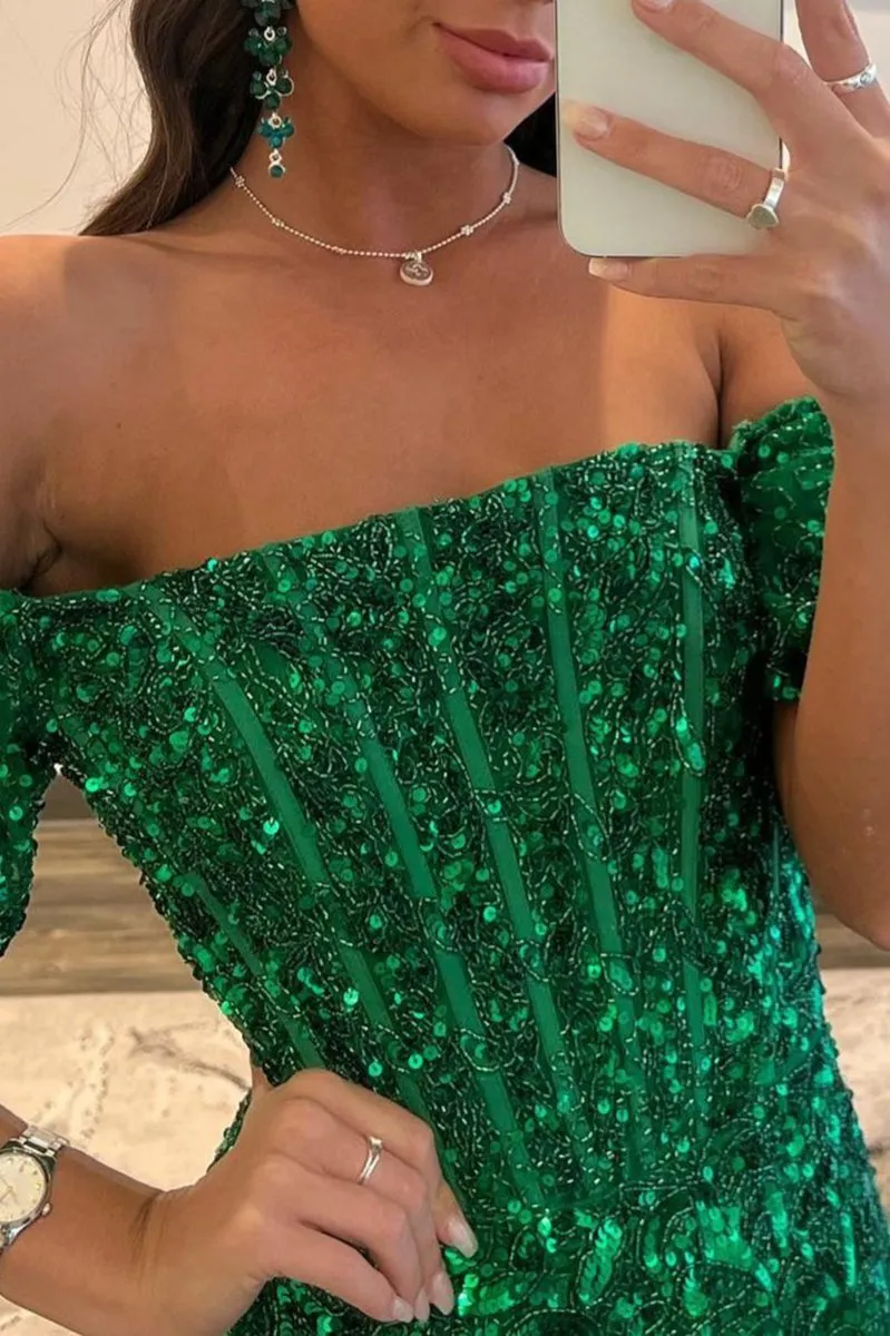 Sheath Off-the-Shoulder Sequins Long Prom Dresses