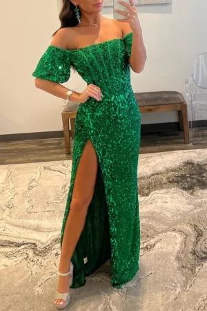 Sheath Off-the-Shoulder Sequins Long Prom Dresses