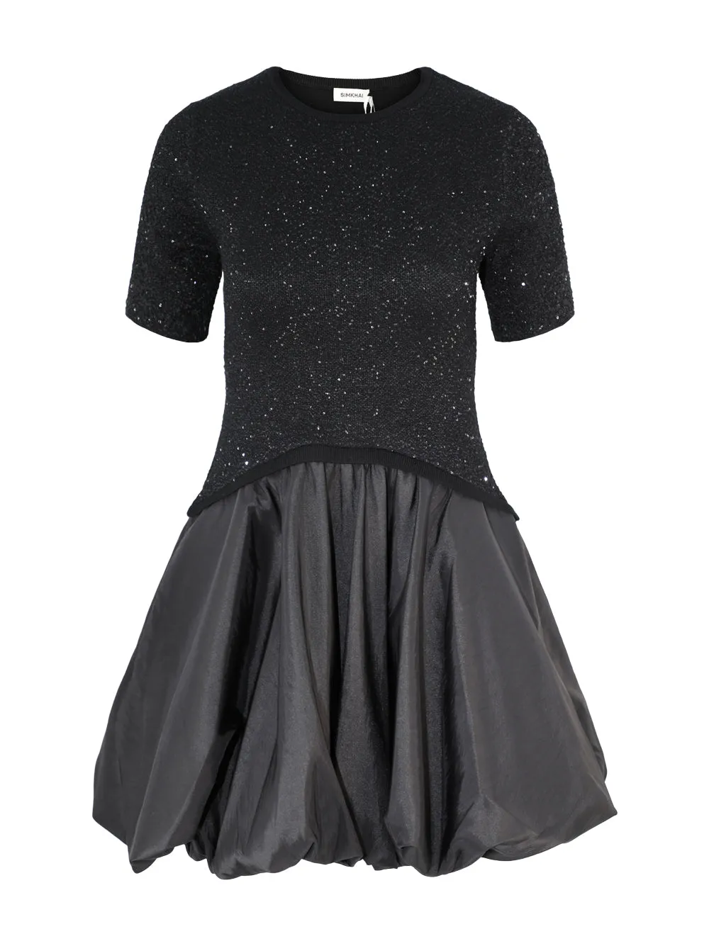 Simkhai Kenz Short Sleeve Knit Combo Ruffle Mini Dress
