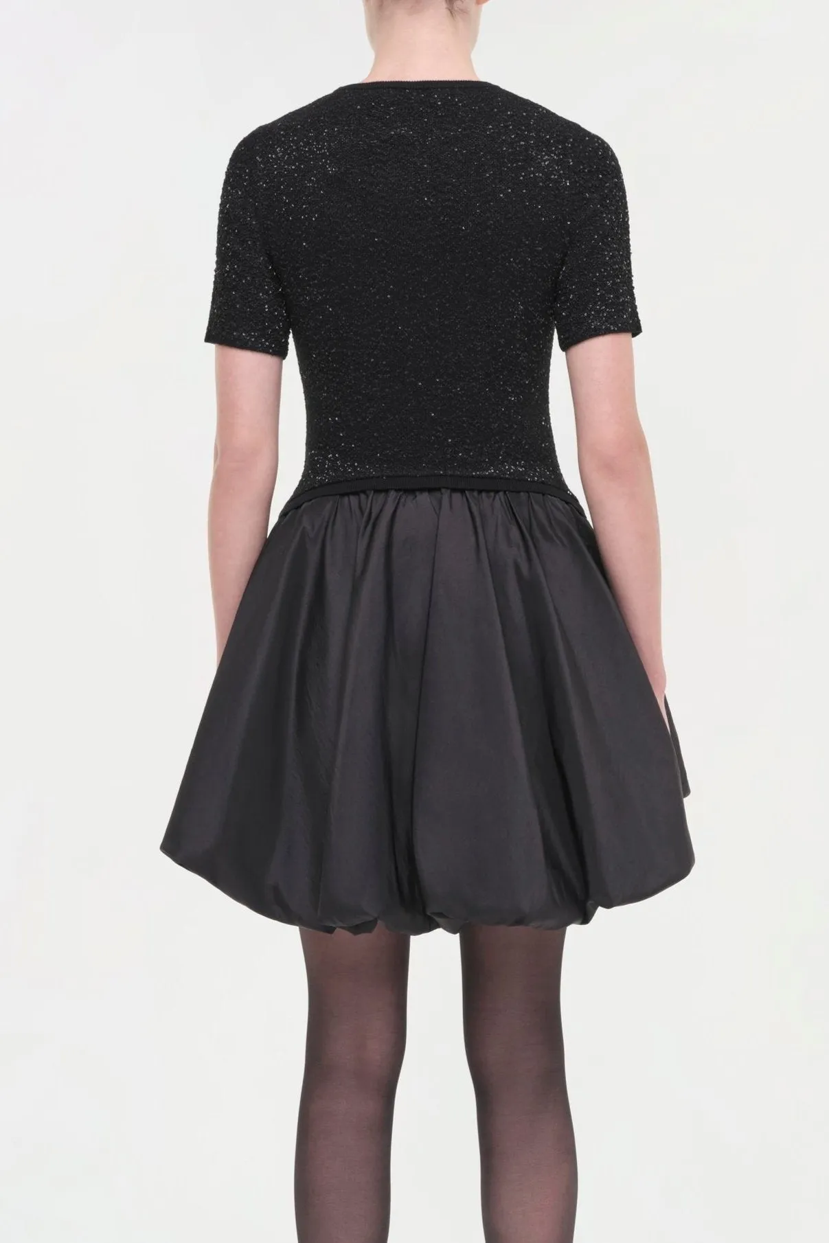 Simkhai Kenz Short Sleeve Knit Combo Ruffle Mini Dress