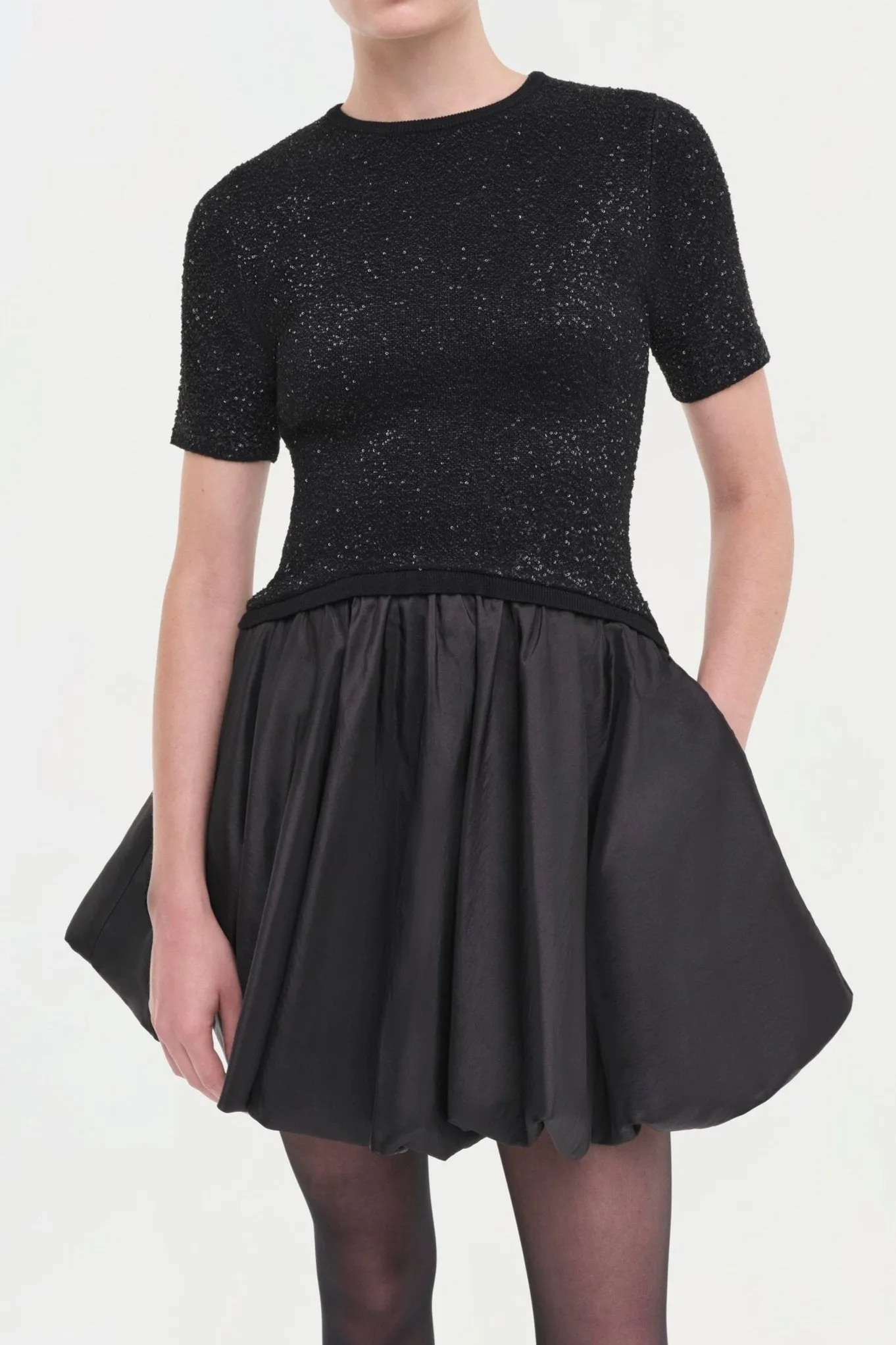 Simkhai Kenz Short Sleeve Knit Combo Ruffle Mini Dress