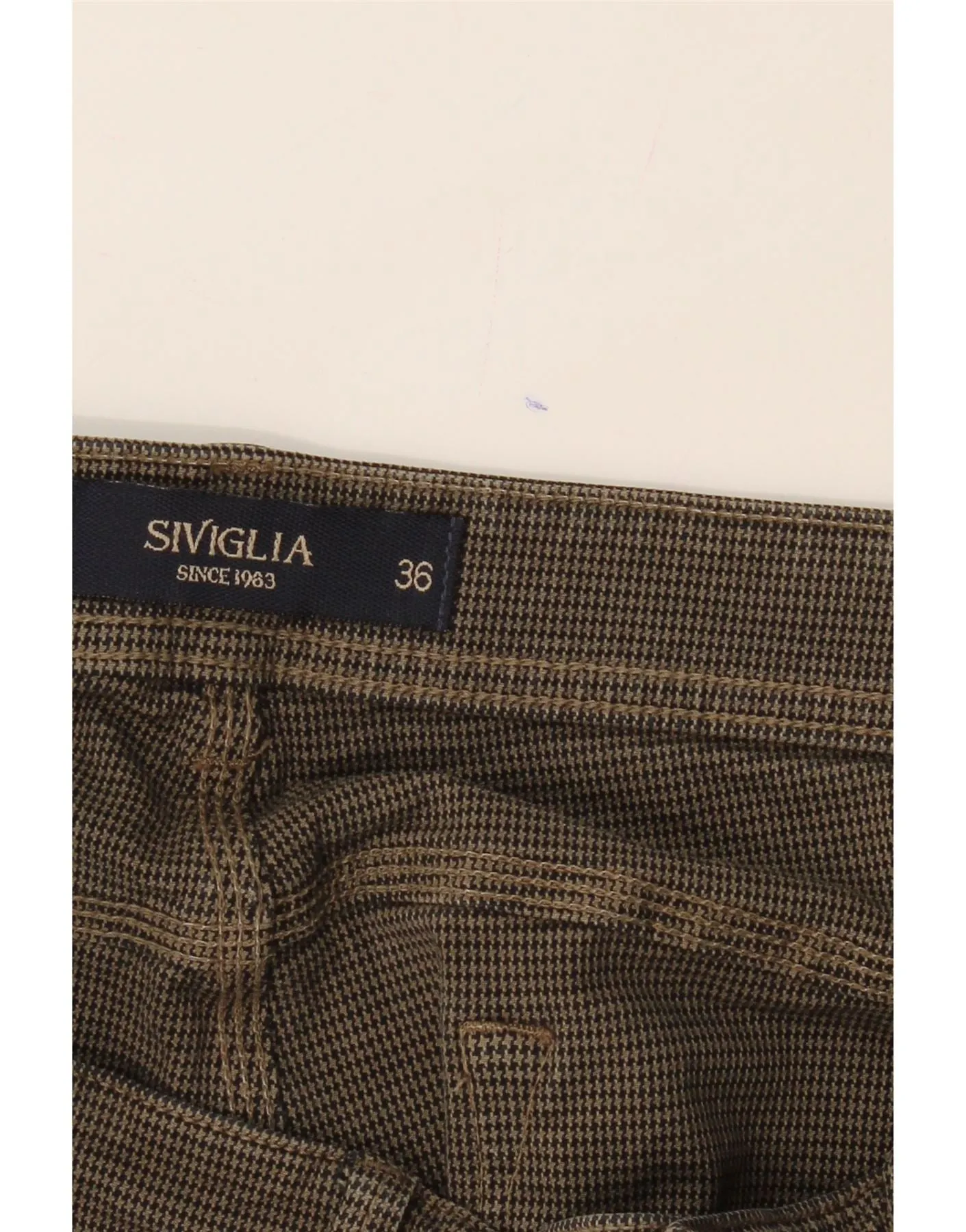 SIVIGLIA Mens Skinny Casual Trousers W36 L33 Brown Houndstooth Cotton
