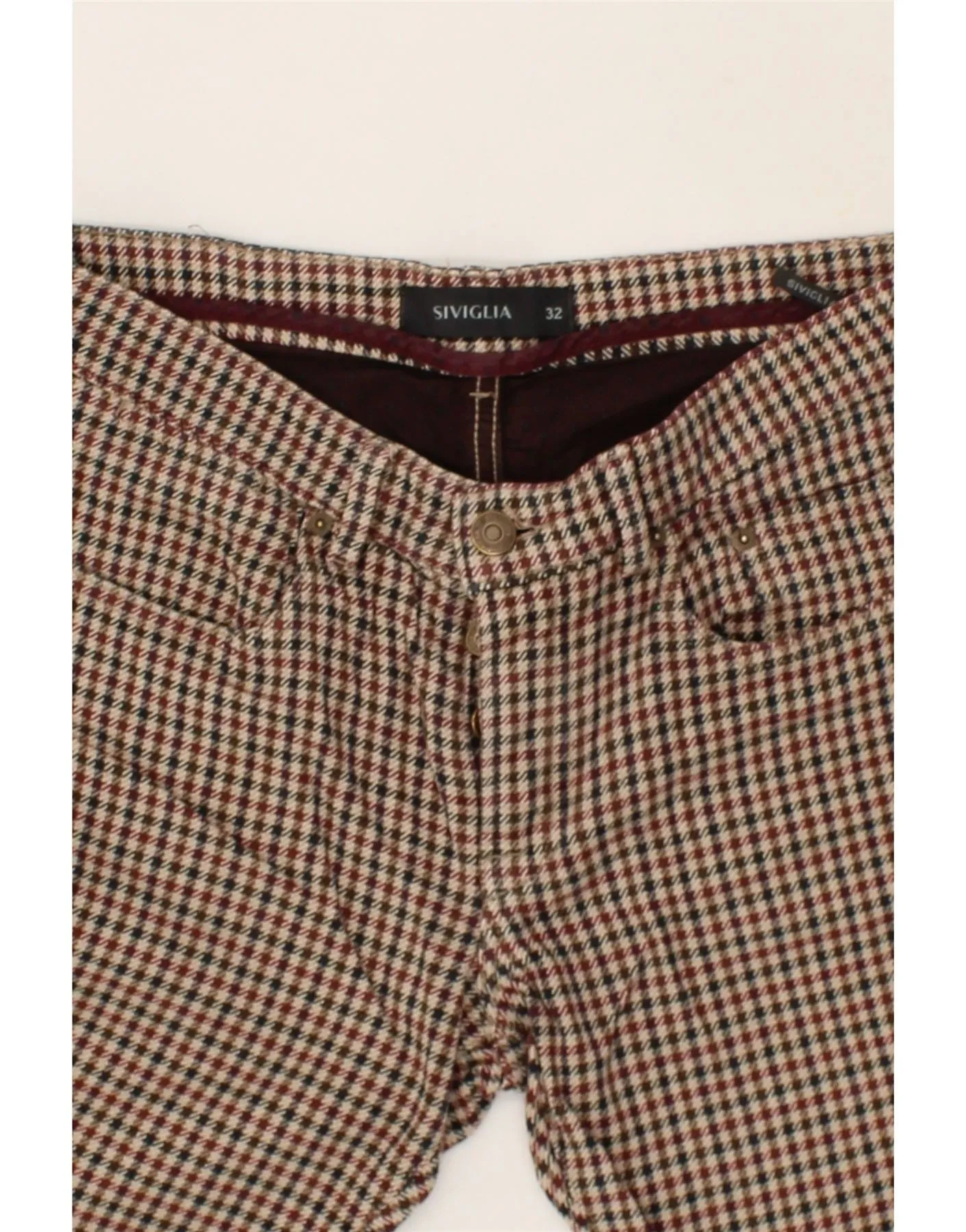 SIVIGLIA Mens Straight Casual Trousers W32 L26 Multicoloured Houndstooth