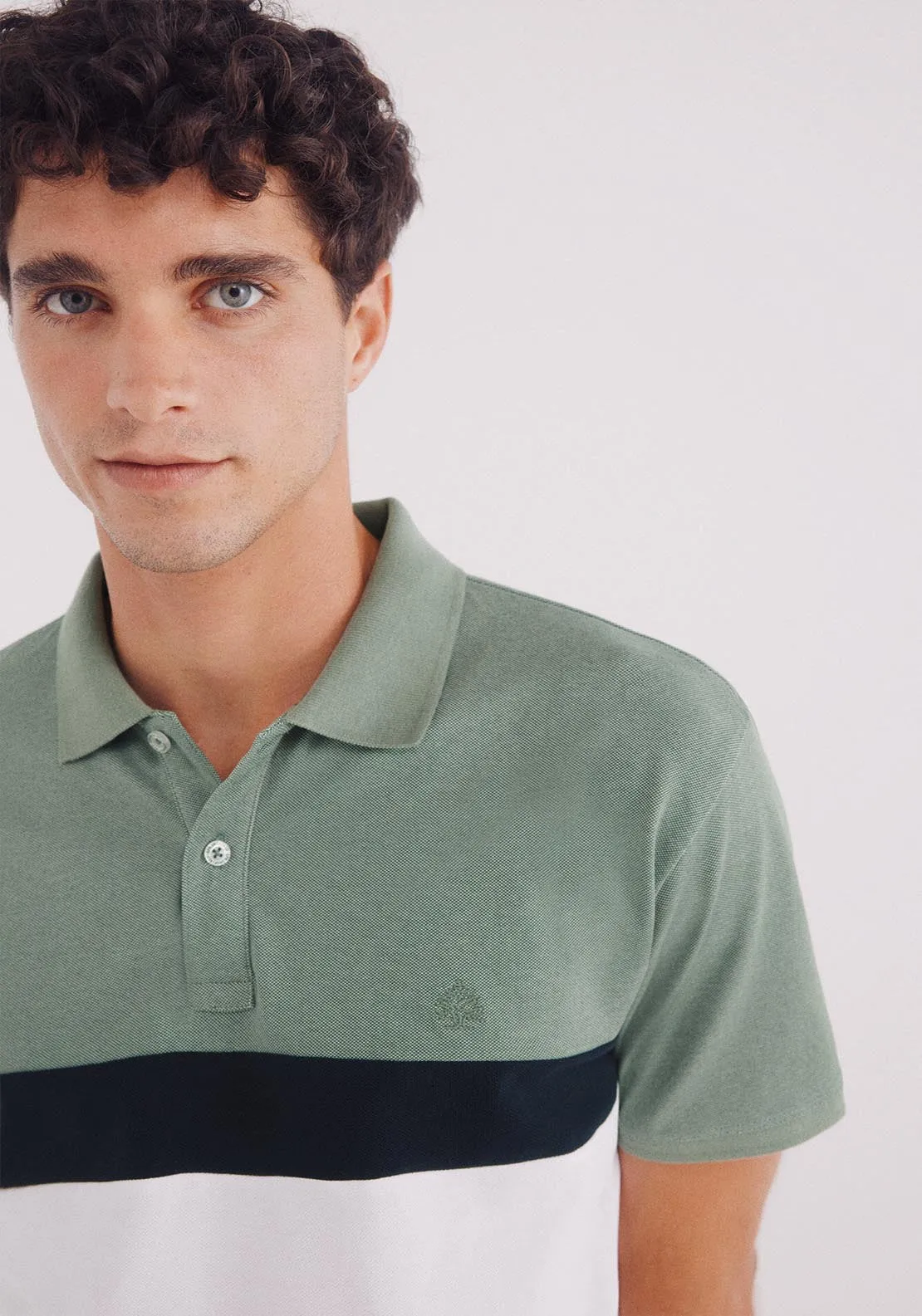 Slim Fit Color Block Piqué Polo - Green
