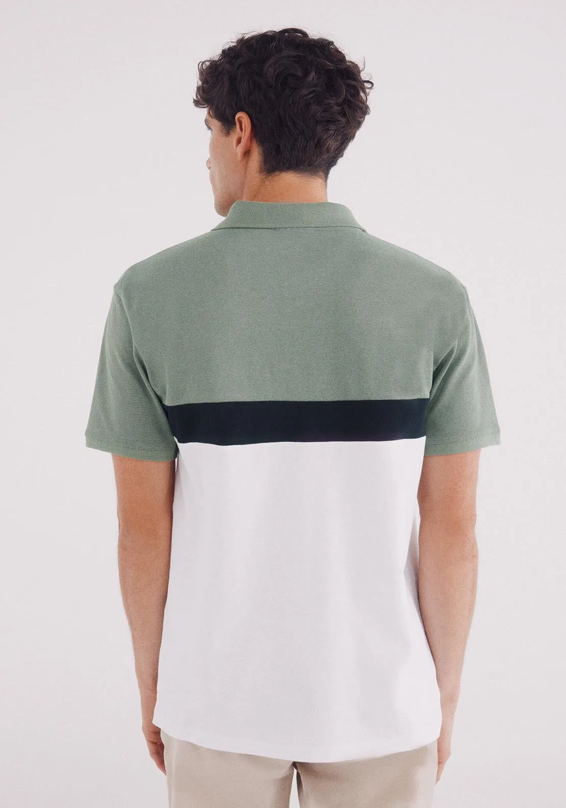 Slim Fit Color Block Piqué Polo - Green