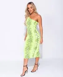 Snake Print One Shoulder Midi Dress