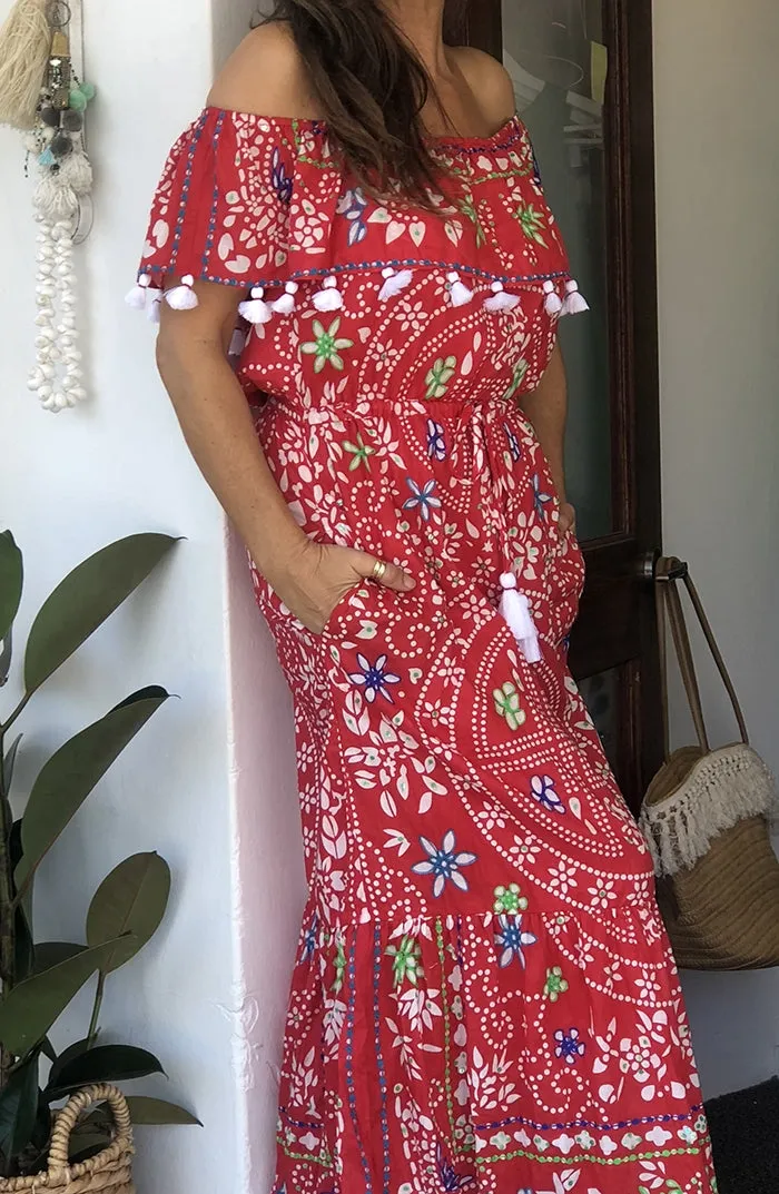 Soleil Off the Shoulder Dress - Melon