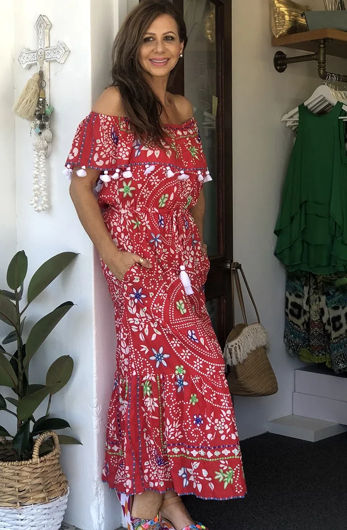 Soleil Off the Shoulder Dress - Melon
