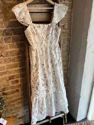 Solid Lace Midi Dress - White