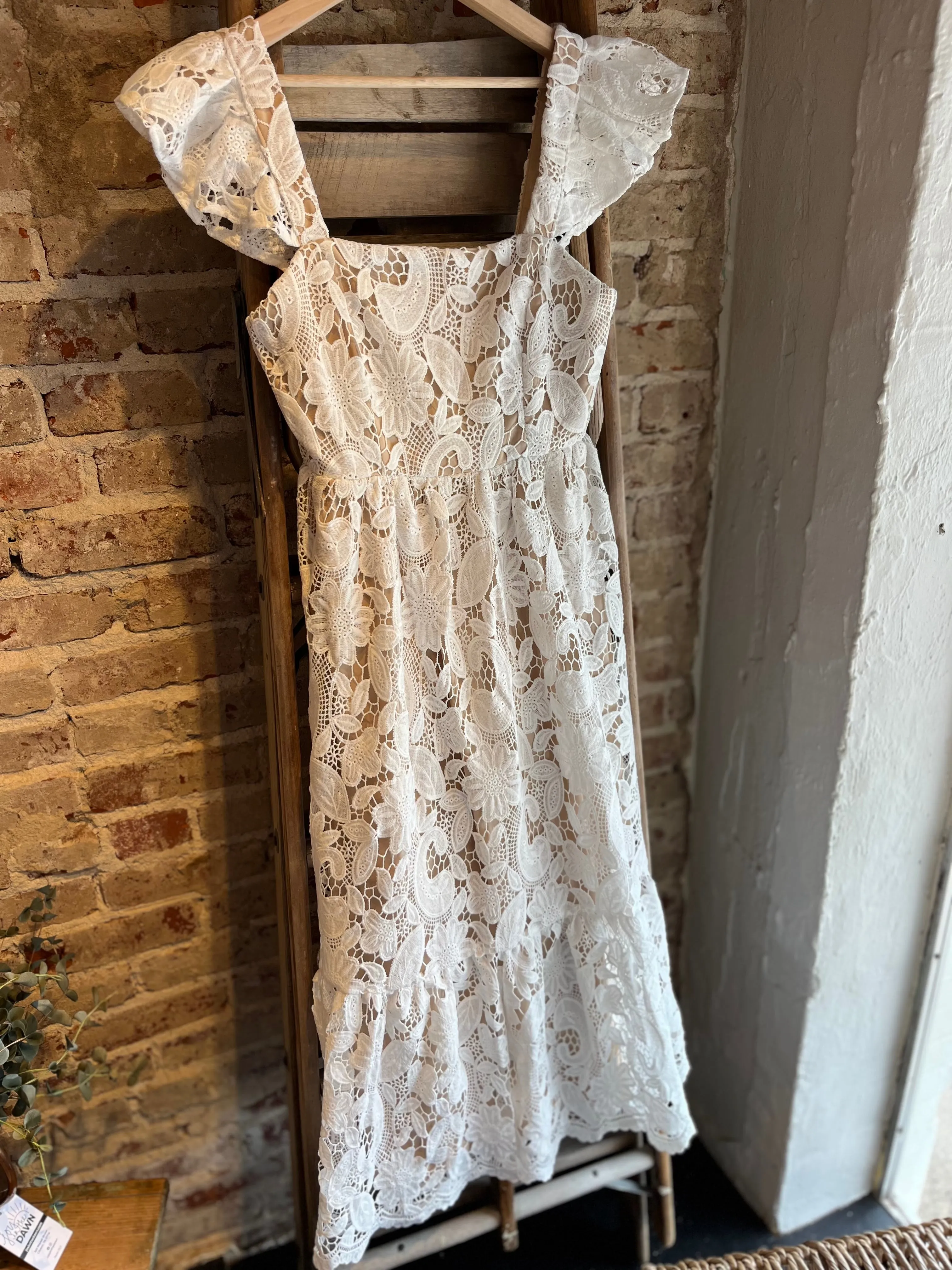 Solid Lace Midi Dress - White