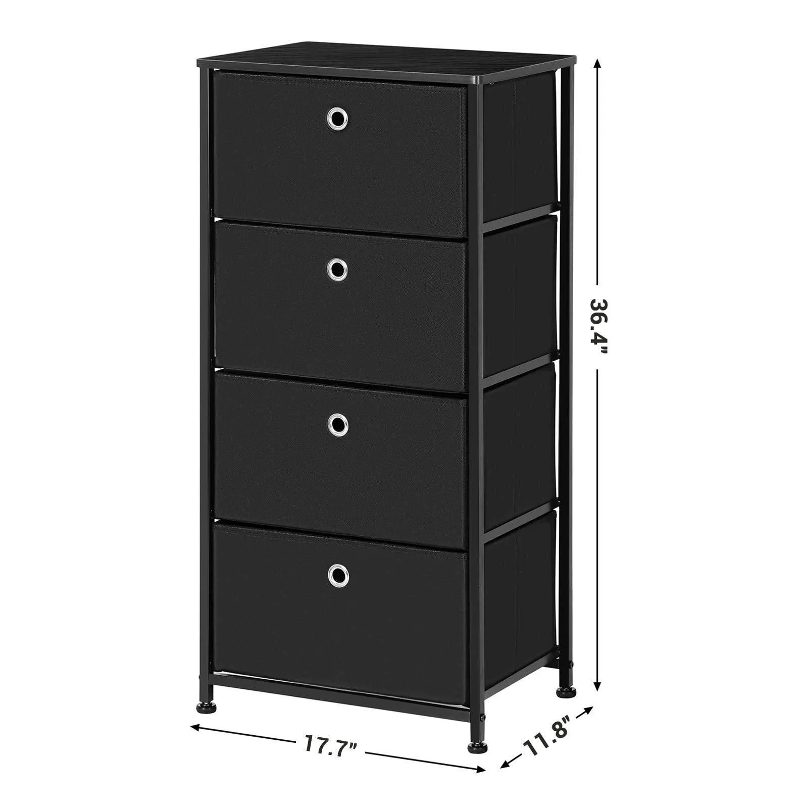SONGMICS 4-Tier Dresser Drawer Unit, Cabinet with 4 Easy Pull Fabric Drawers, Storage Organizer with Metal Frame and Wooden Tabletop for Living Room, Closet, Hallway, Black ULTS04H