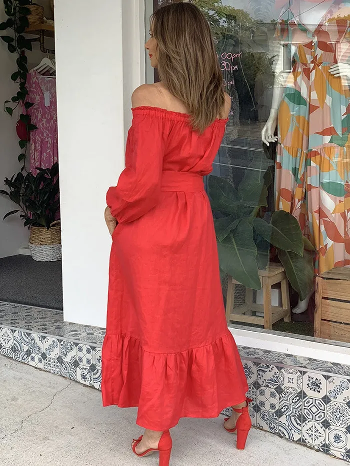 Sophie Off the Shoulder Dress - Red