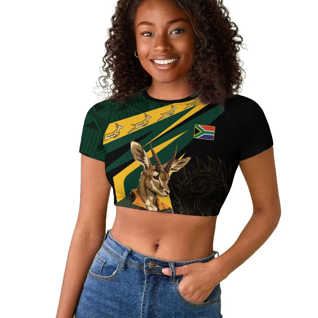 South Africa Bokke Personalised Raglan Cropped T shirt Mascot Dynamic LT7