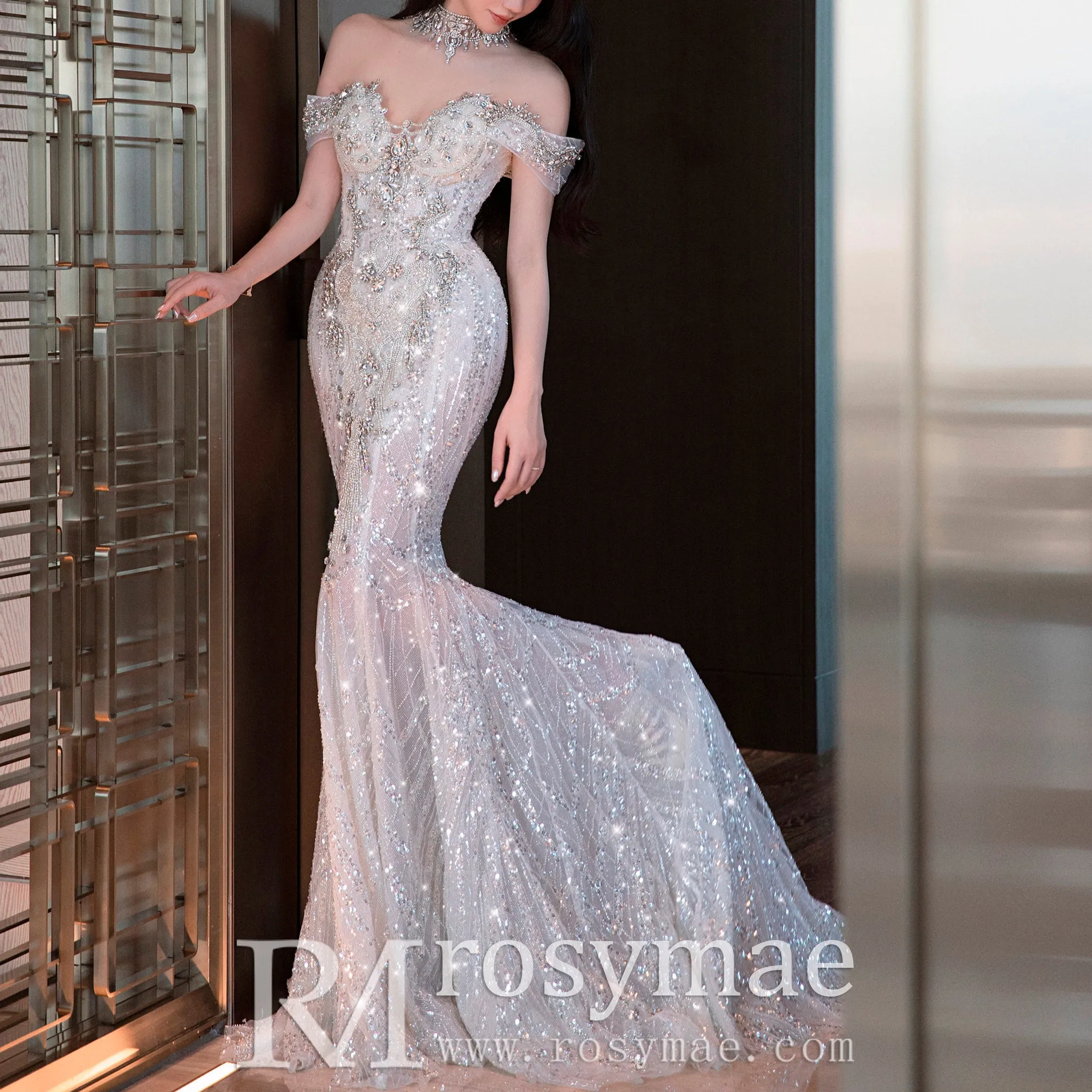 Sparkly Convertible Wedding Dress with Detachable Train