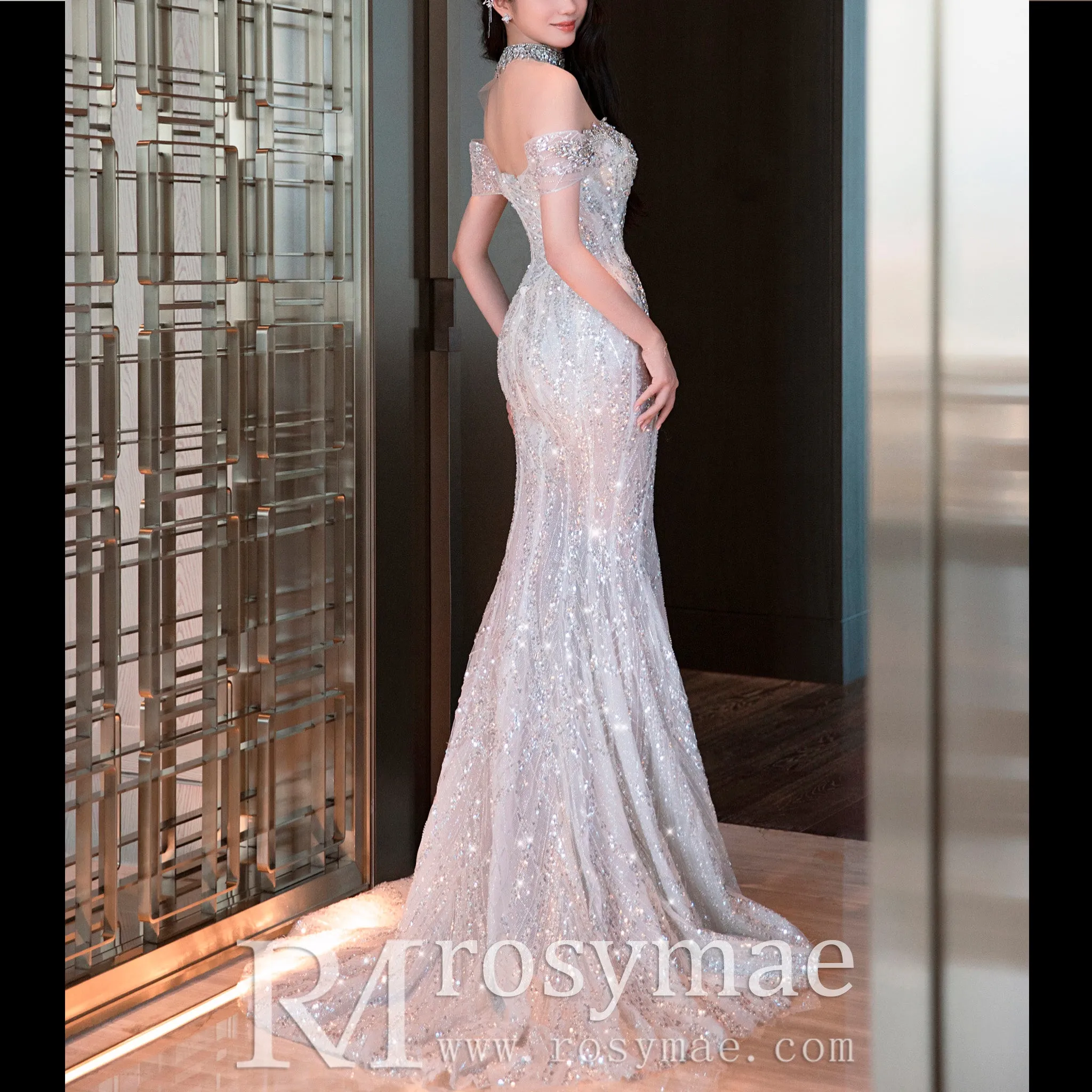 Sparkly Convertible Wedding Dress with Detachable Train
