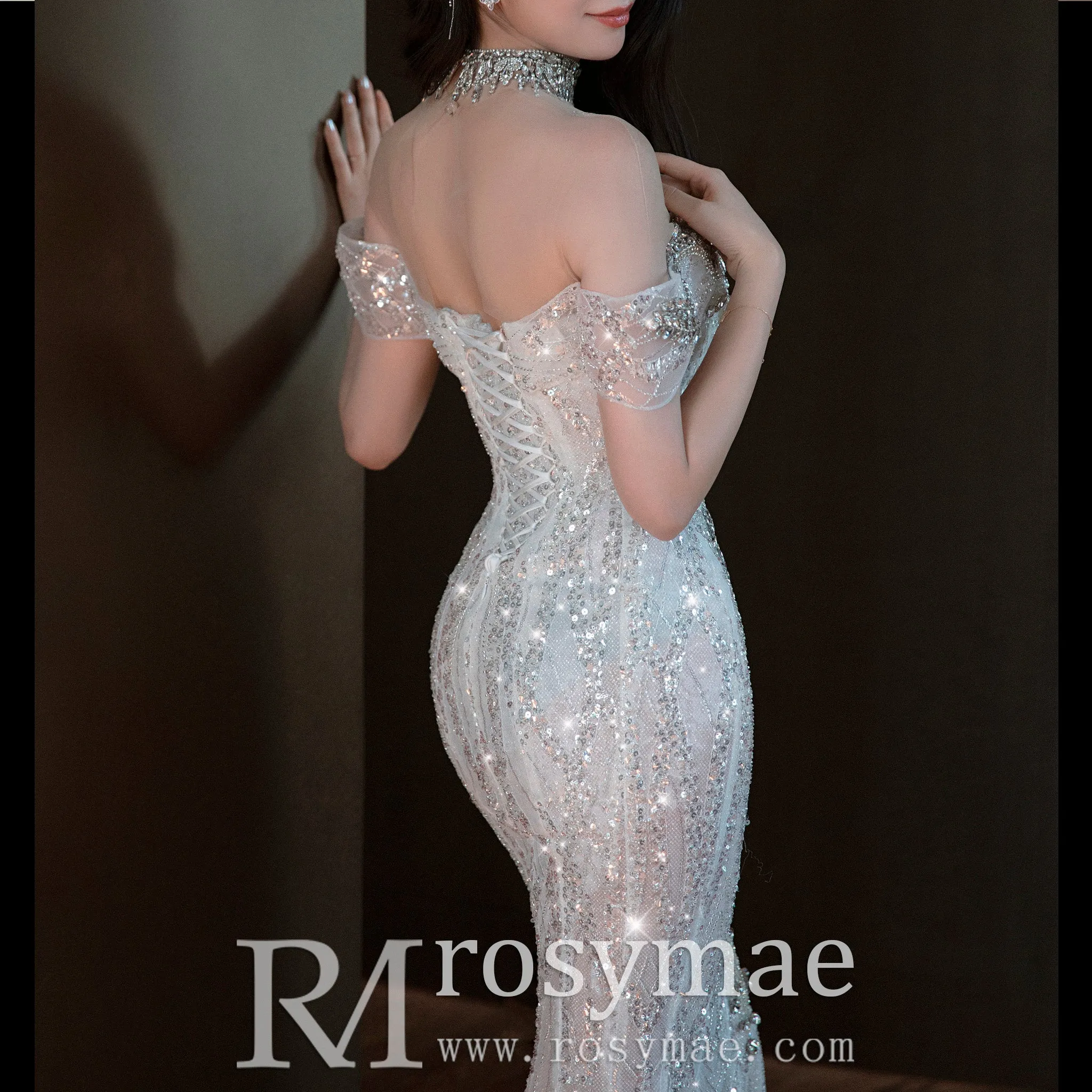 Sparkly Convertible Wedding Dress with Detachable Train