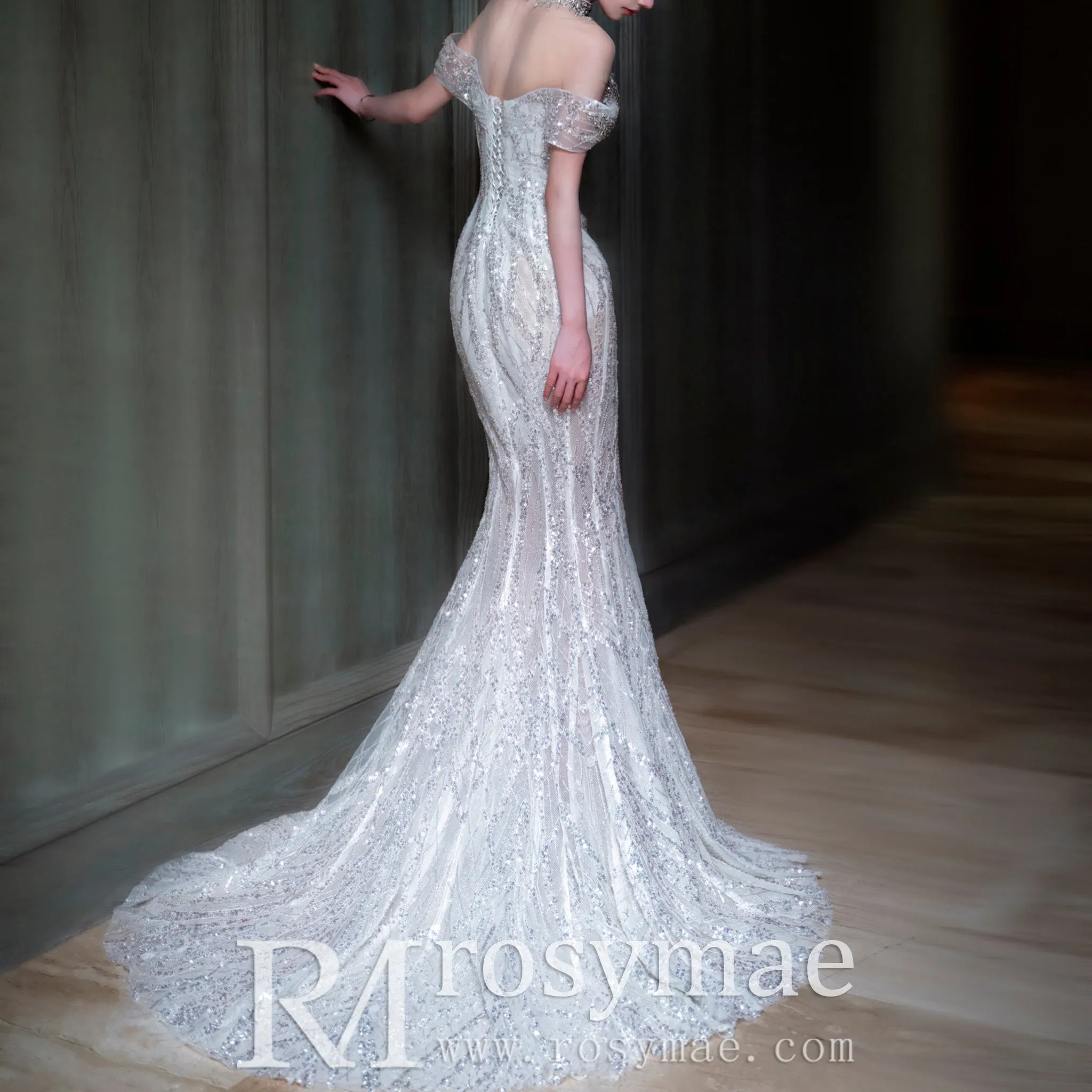 Sparkly Convertible Wedding Dress with Detachable Train