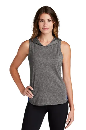 Sport-Tek  Women's PosiCharge  Tri-Blend Wicking Draft Hoodie Tank. LST410 True Royal/ Dark Grey Heather