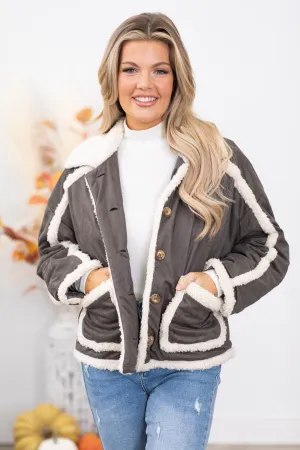 Steel and Ivory Sherpa Trim Jacket