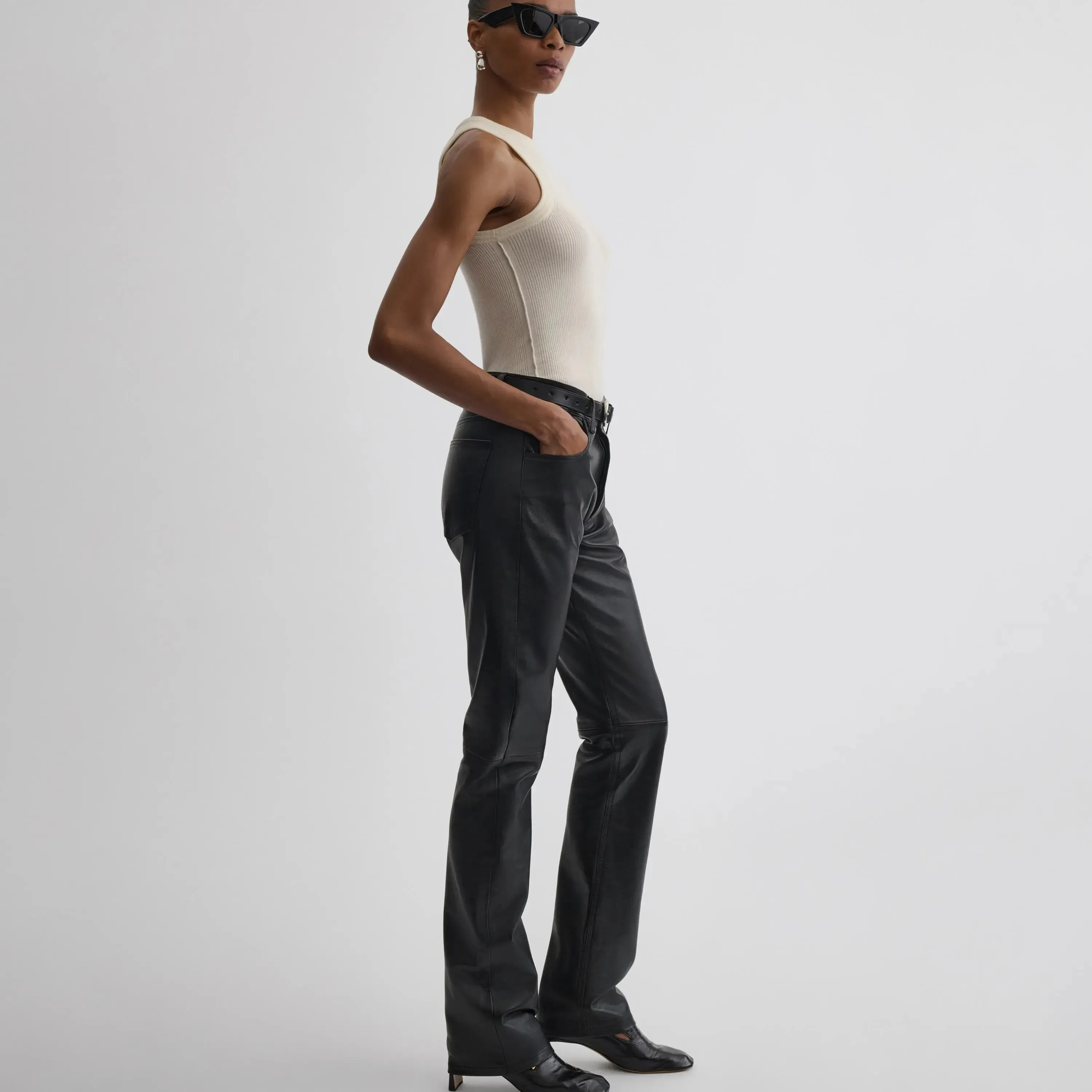 STRAIGHT LEG JEANS | black leather