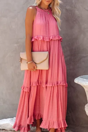 Street Solid Flounce Spaghetti Strap Cake Skirt Dresses(3 Colors)