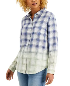 Style & Co Petite Ombre Plaid Button Front Shirt