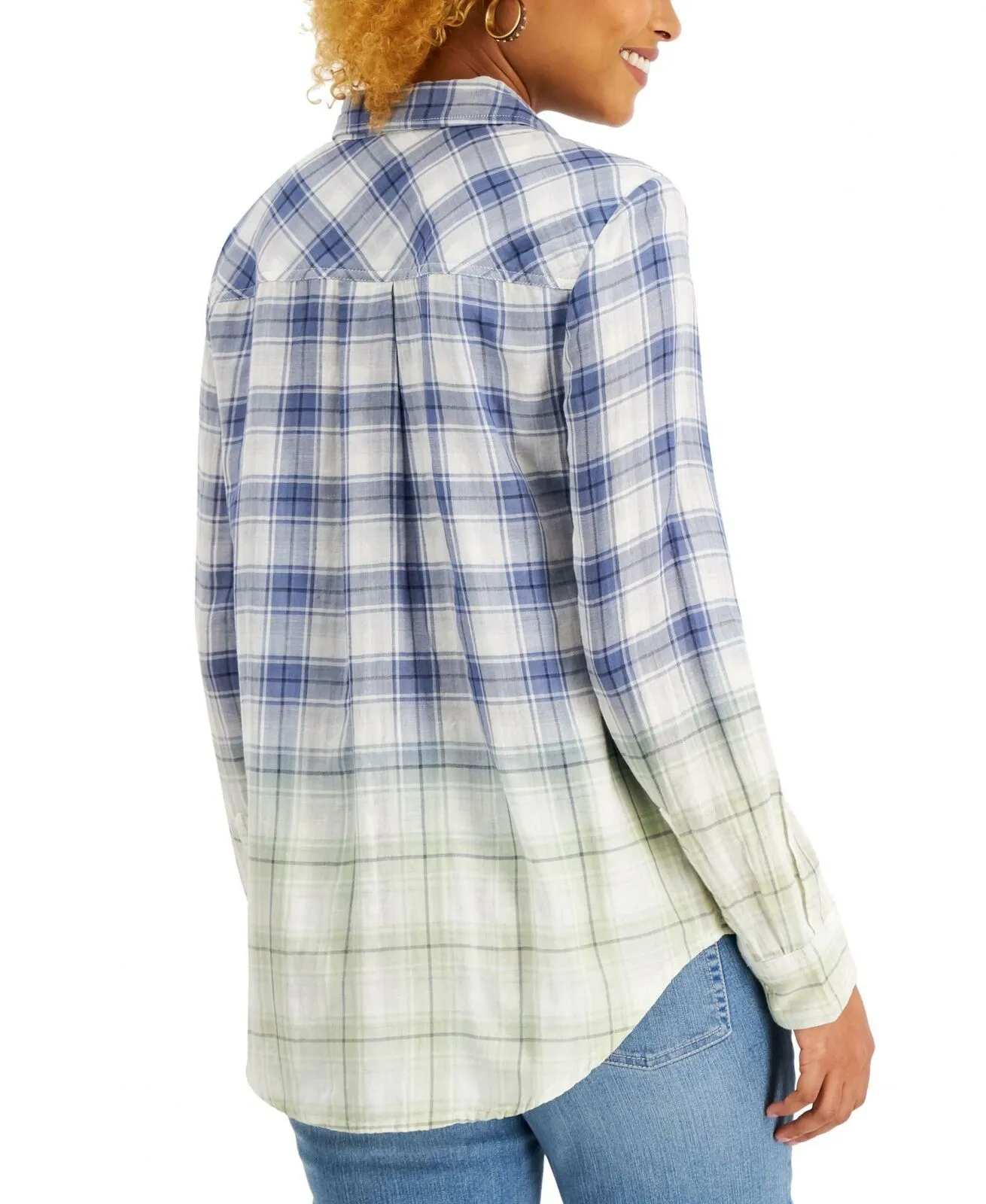 Style & Co Petite Ombre Plaid Button Front Shirt