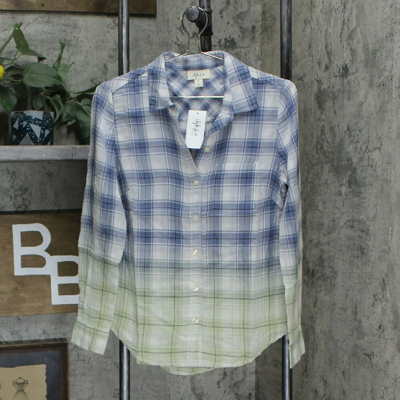 Style & Co Petite Ombre Plaid Button Front Shirt