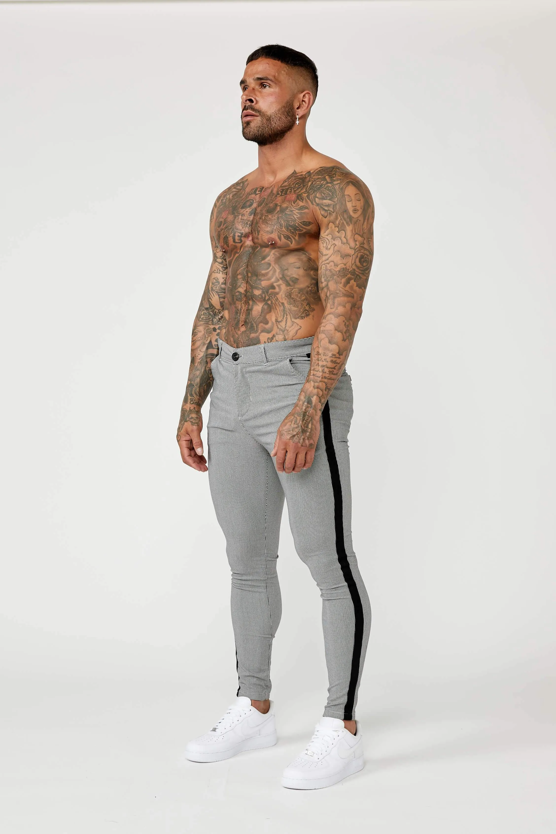 Super Stretch Checkered Trouser - Black Stripe - Grey