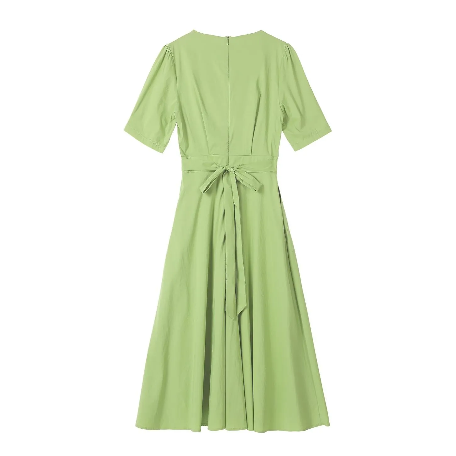Sweet French-style dress featuring button decoration and a fitted waist