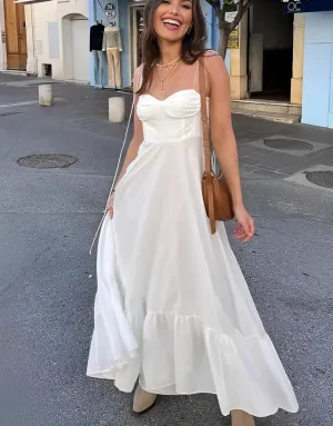 Sweetheart Neckline Sleeveless Suspender Dress with Ruffled Hem