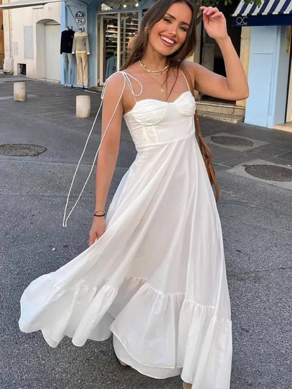 Sweetheart Neckline Sleeveless Suspender Dress with Ruffled Hem
