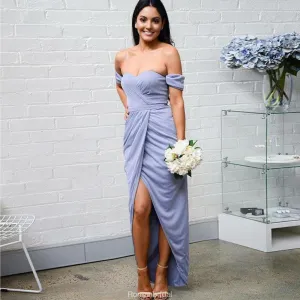 Sweetheart off the Shoulder Lavender Bridesmaid Dresses With Pleats, BD0104