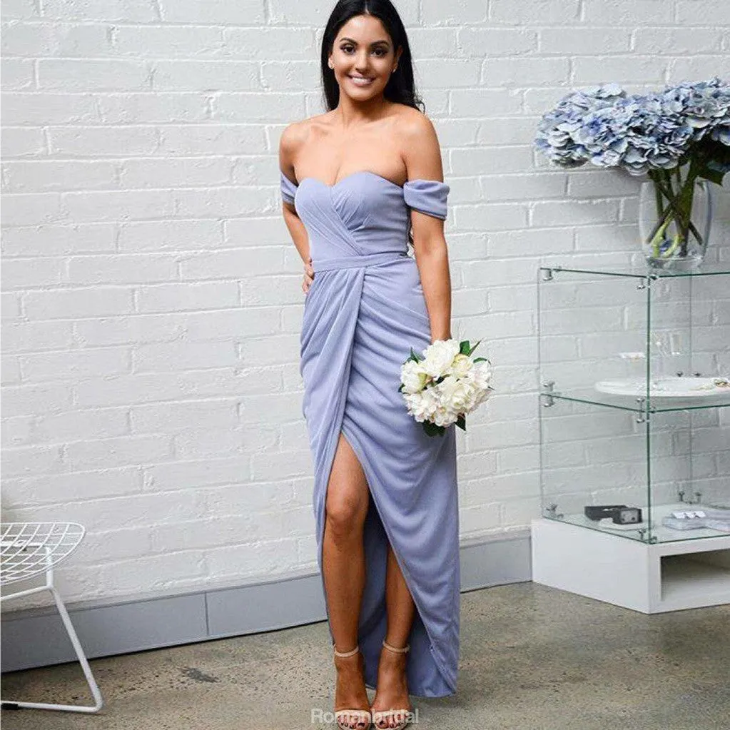 Sweetheart off the Shoulder Lavender Bridesmaid Dresses With Pleats, BD0104