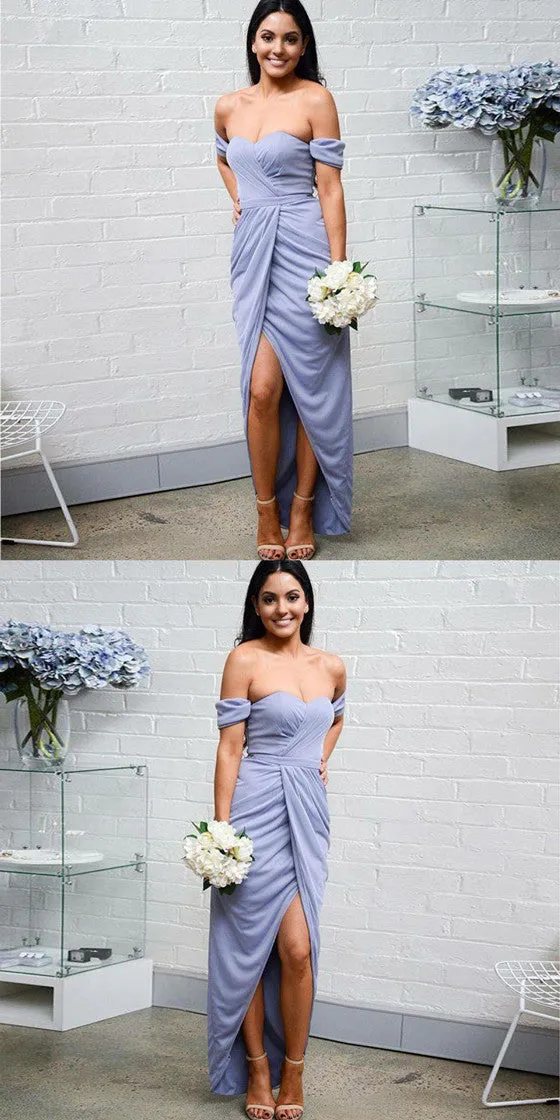 Sweetheart off the Shoulder Lavender Bridesmaid Dresses With Pleats, BD0104