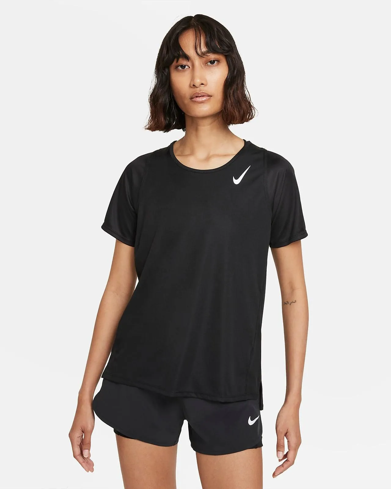 T SHIRT DONNA NIKE DRI-FIT RUN MAGLIA WOMAN RUNNING TEE NERA