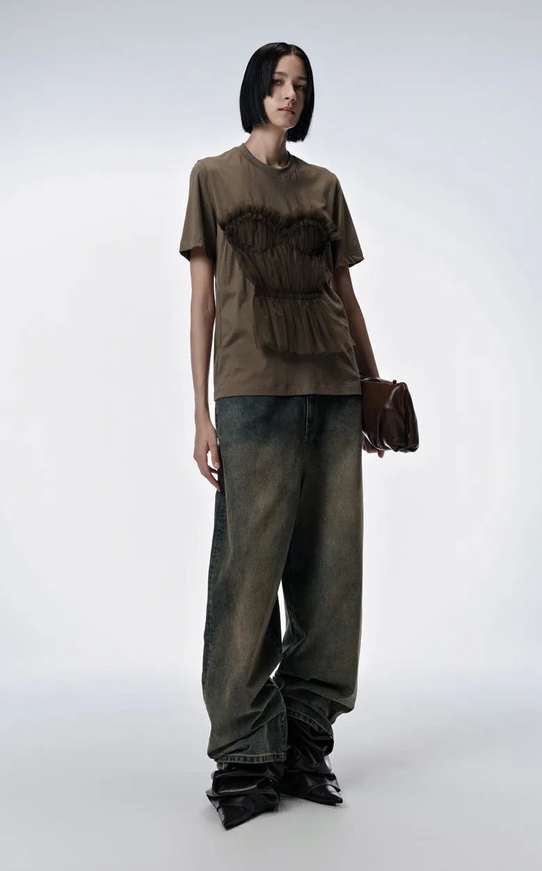 T-shirt/JNBY Stitching Mesh Pinched T-shirt(100% Cotton)