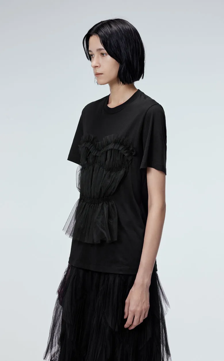 T-shirt/JNBY Stitching Mesh Pinched T-shirt(100% Cotton)