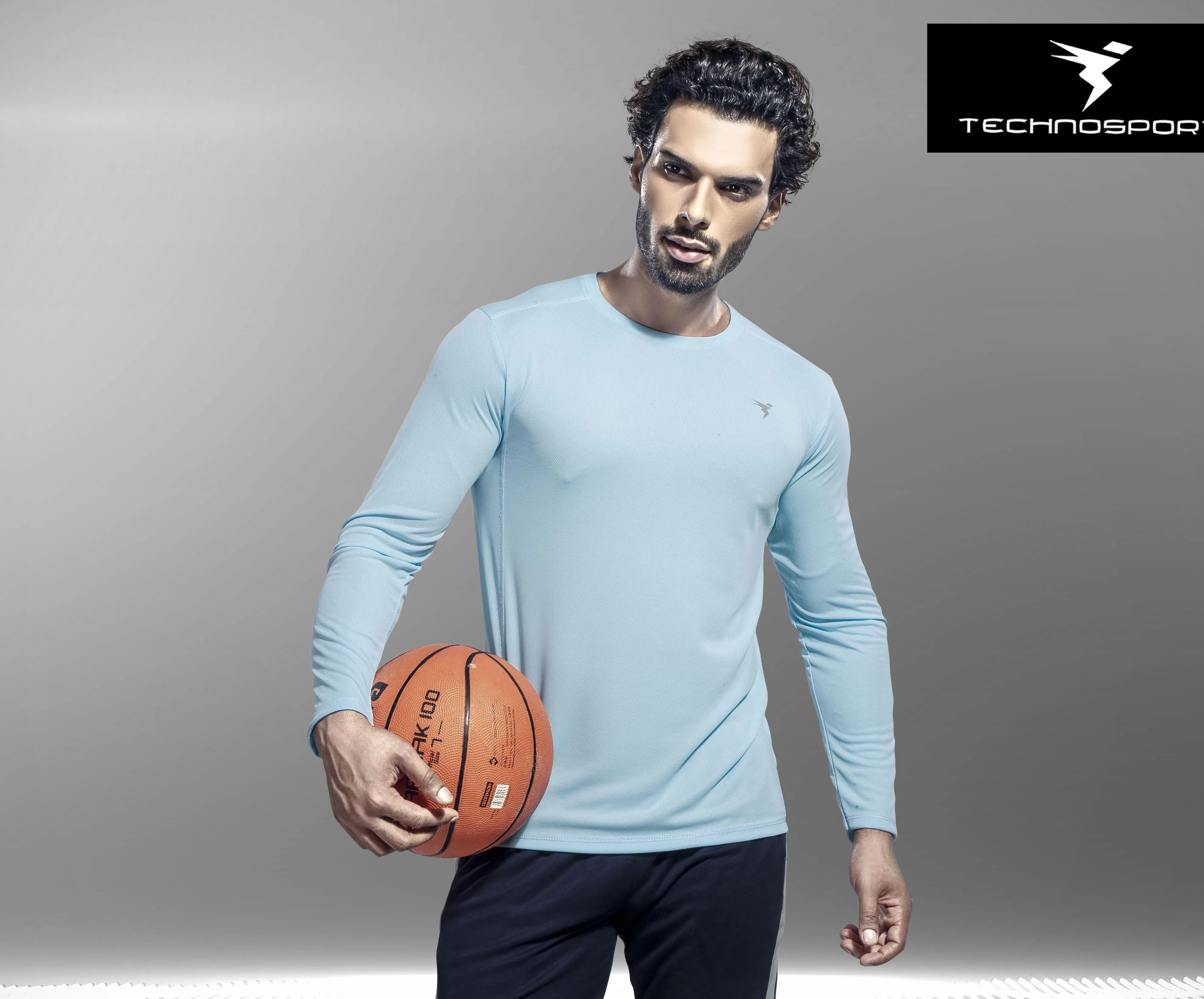 TechnoSport Crew Neck Full Sleeve Dry Fit T Shirt for Men OR-17 (Sky Blue)