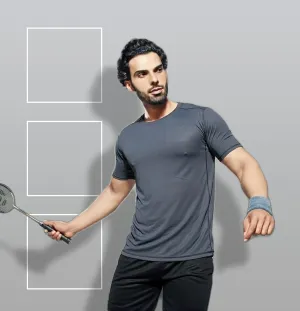 TechnoSport Crew Neck Half Sleeve Dry Fit T Shirt for Men OR-35 (Dark Grey)