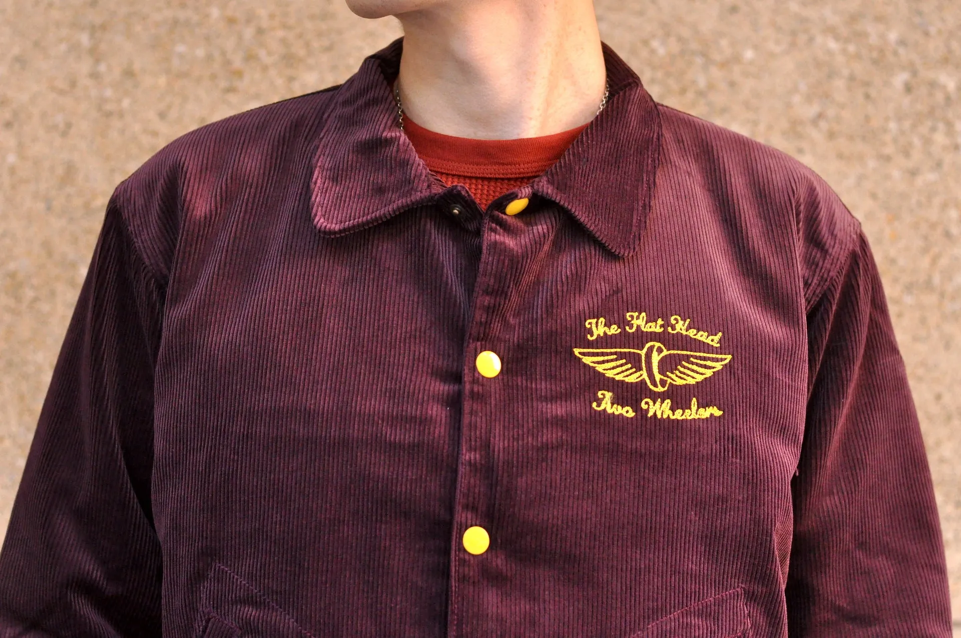 The Flat Head Heavyweight Corduroy Varsity Jacket (Burgundy)