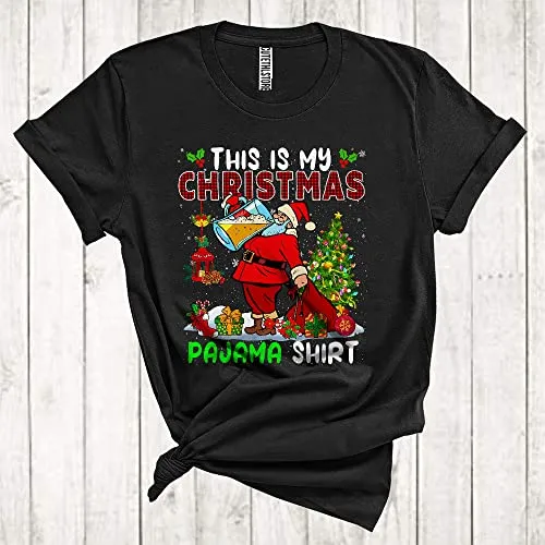 This is My Christmas Pajama Shirt Funny Merry Christmas Xmas Santa Drinking Beer Drunk Plaid Lover Unisex T-Shirt Black
