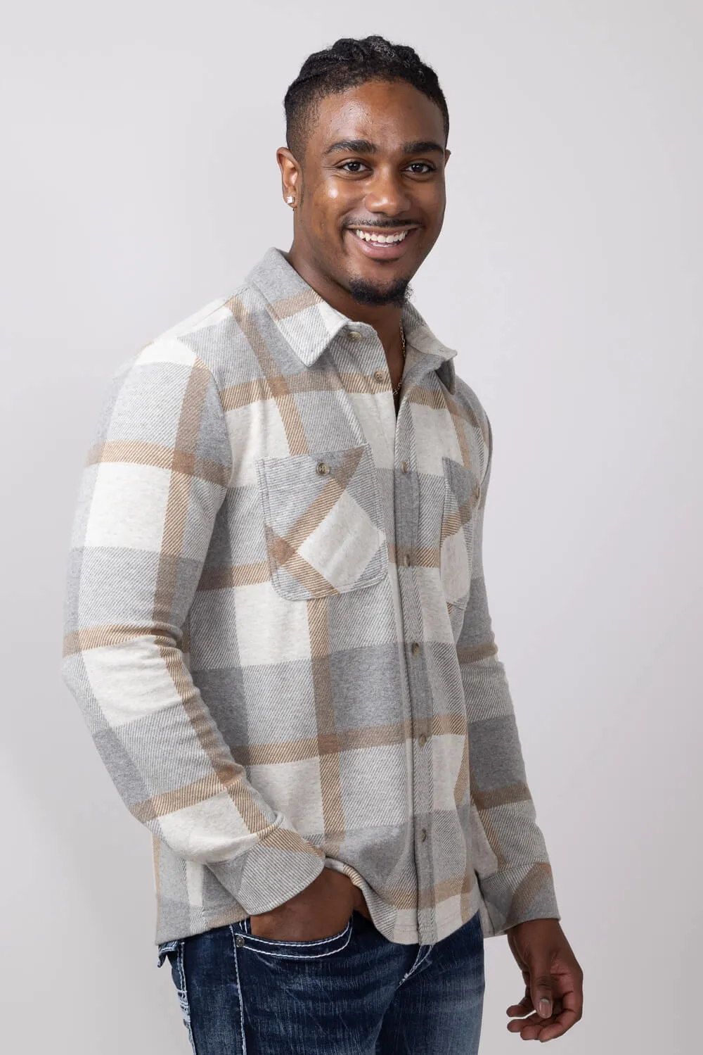 Thread & Supply Clark Shirt for Men in Grey Brown Plaid | T3184PVXTM-GREYBROWNPLAID
