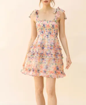 Tie Strap Floral Smocked Mini Dress