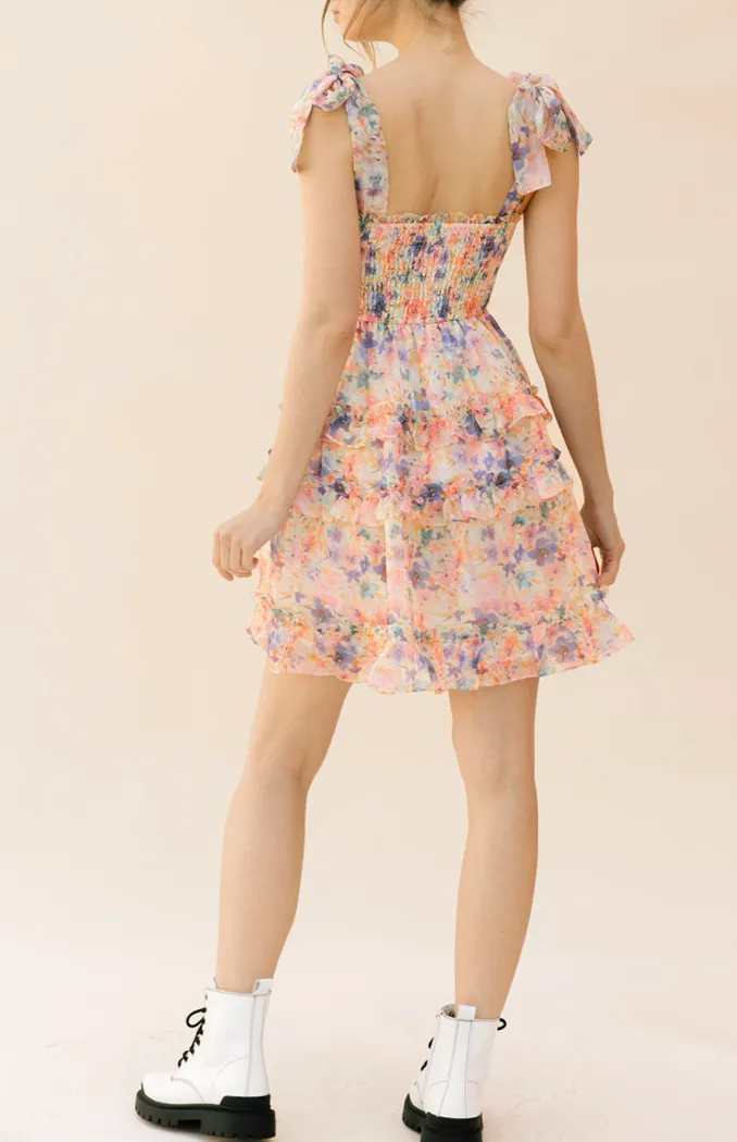Tie Strap Floral Smocked Mini Dress