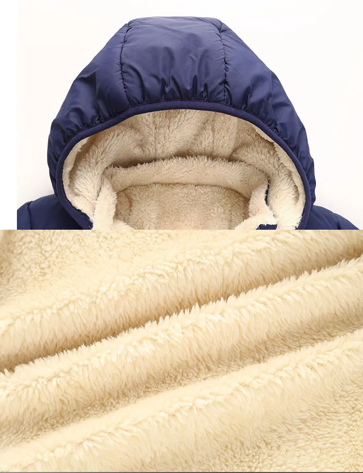 Toddler Puffer Jacket in Blue with Sherpa Lining and Hood
