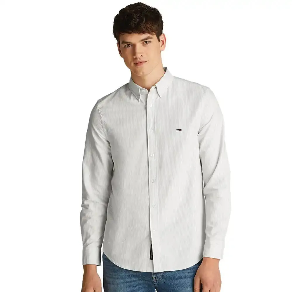 Tommy Jeans Mens Slim Oxford Shirt Sweet Blue Stripe