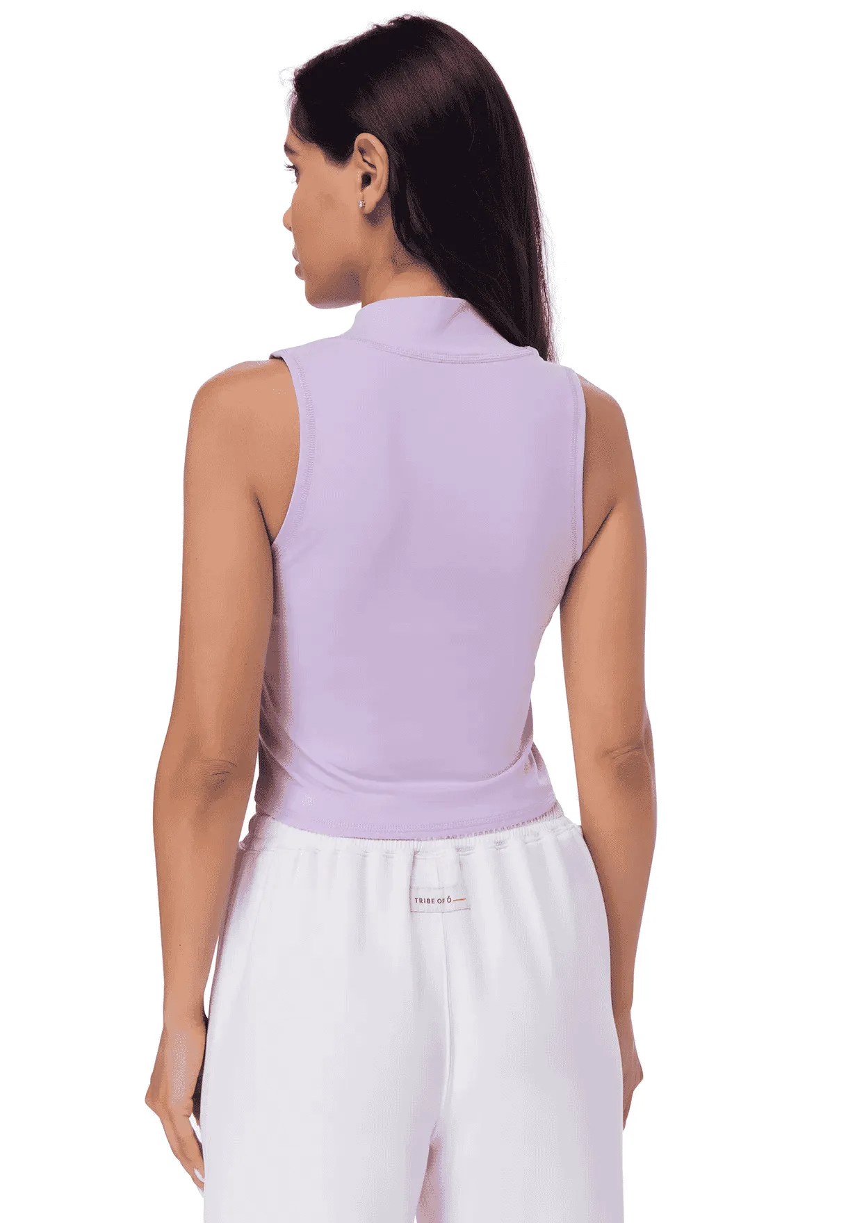 TRIBE OF 6 AERIAL RECYCLED HIGH NECK RACER CROP TOP WITH EMBROIDERED NECK