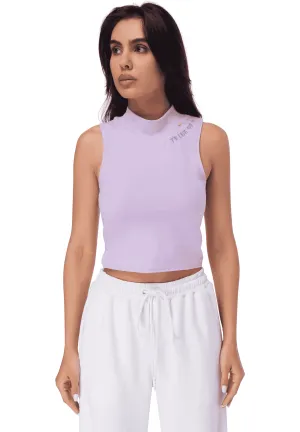 TRIBE OF 6 AERIAL RECYCLED HIGH NECK RACER CROP TOP WITH EMBROIDERED NECK
