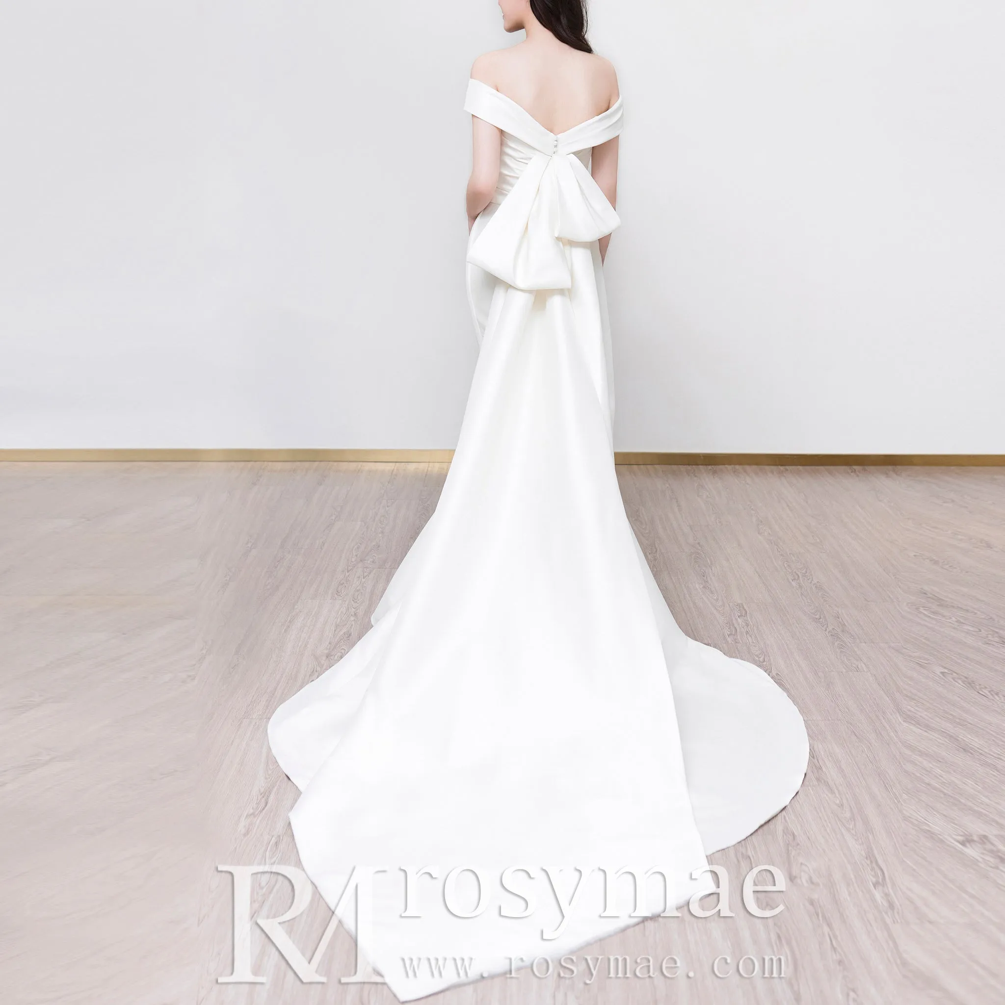 Trumpet Mermaid Satin Wedding Dresses with Long Bowknot